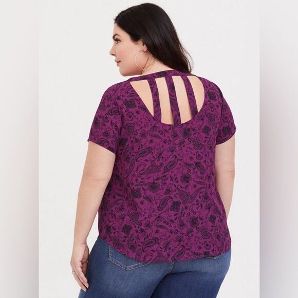 Torrid Abbey Georgette Cage Back Blouse Size 0/Large/12 Paisley Print - Picture 3 of 13